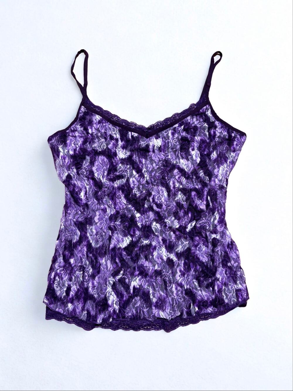 Vtg Y2K Per Una Royal Purple Black Floral Lace Lined Cami Slip Top